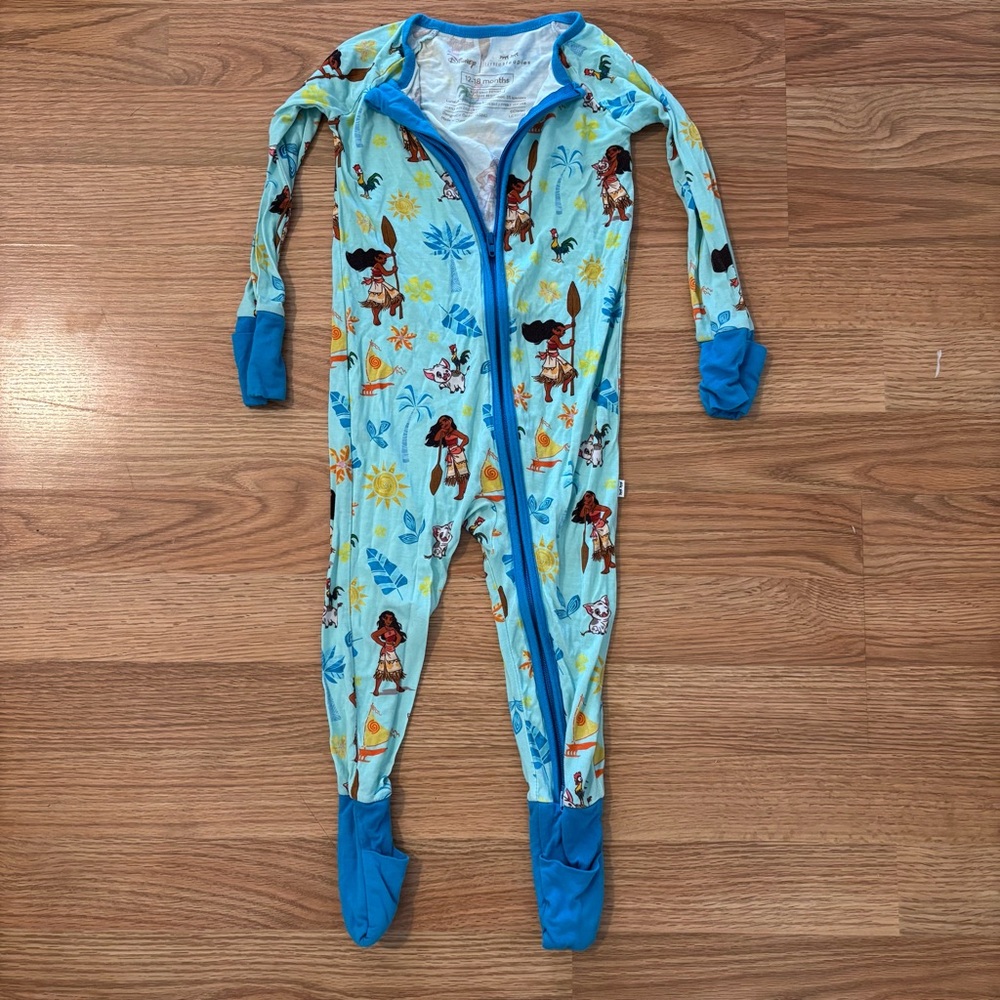 Little Sleepies zippy Disney Moana bamboo princess Size 12-18 months